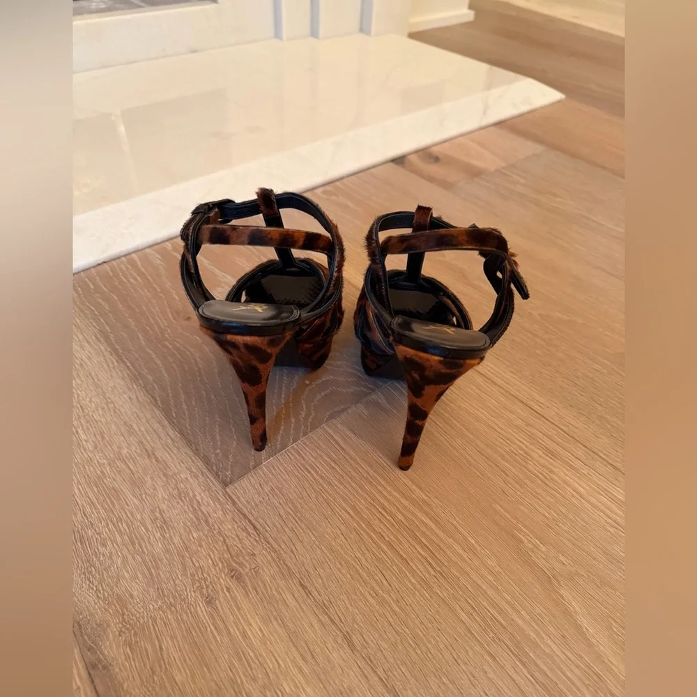 Saint Laurent Calf hair animal Print T strap High Heel Sandals 37.5 ✨ NEW - Picture 7 of 10